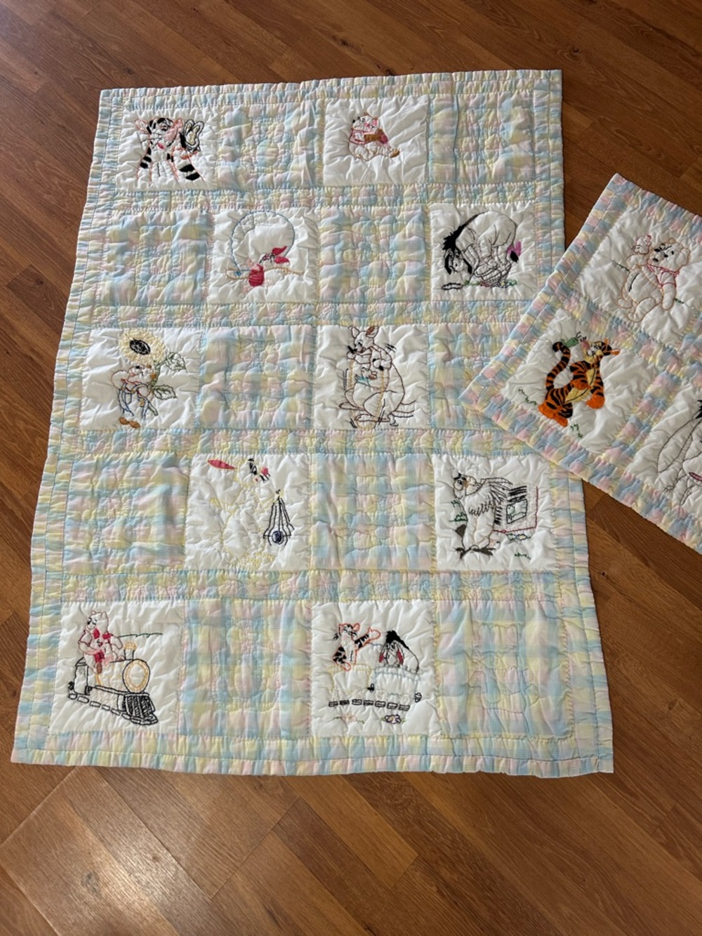 Handmade Winnie The Pooh Pastel Patchwork Baby Quilt and Wallhanging